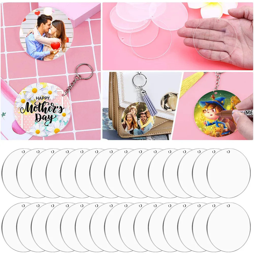 Clear Keychains Transparent Circle Discs Acrylic Blanks Keychain Bulk for Keychain Pendant DIY Jewelry Making