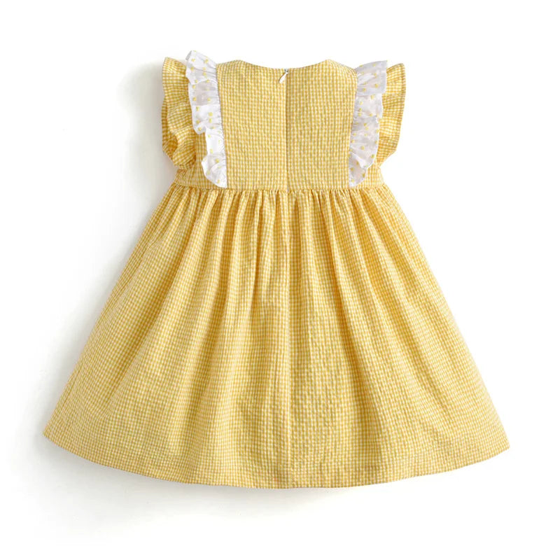 Cute Baby Girl Easter Yellow Dress Children Spanish Boutique Dresses Infant Summer Sleeveless Cotton Frocks For One Years Old