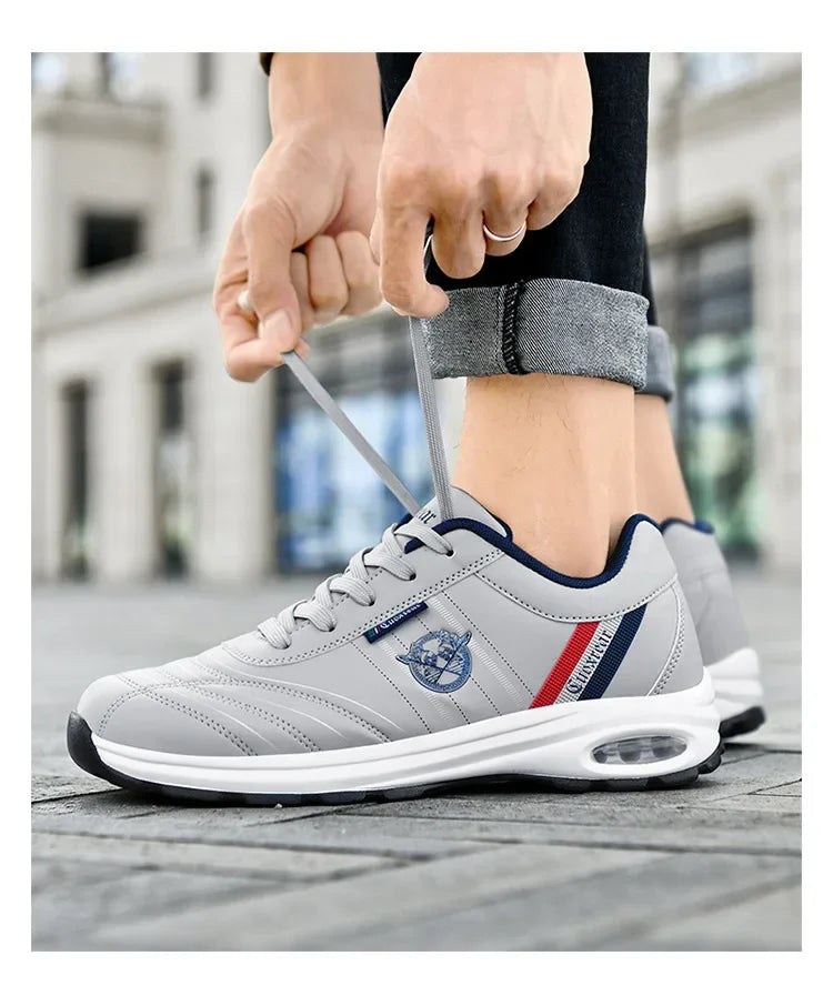 Men's Spring Autumn Casual Breathable Sport Shoes Shock Absorption Comfortable Leather Sneakers Korean Style Ankle High Mesh Lin