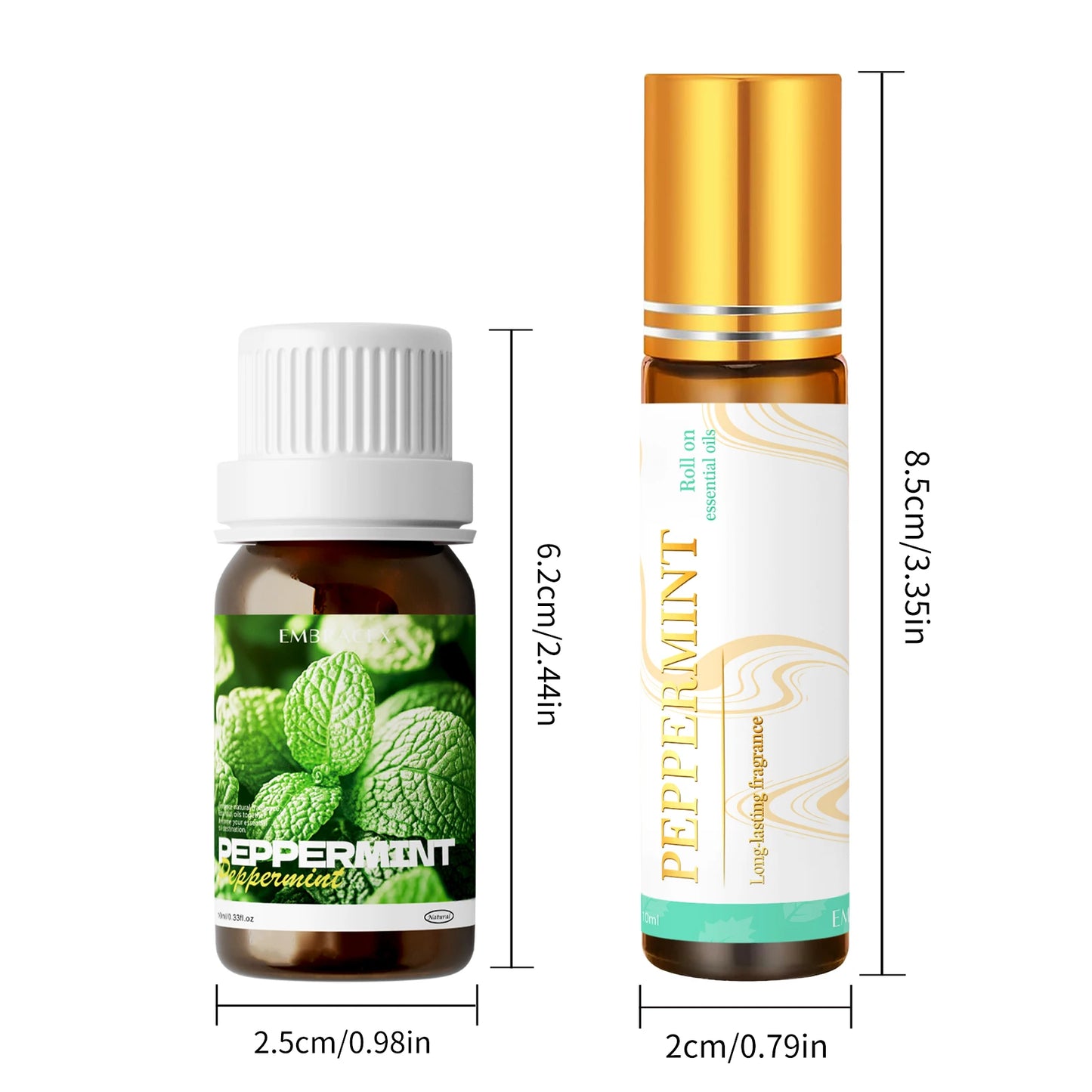 2PC/1PC 10ml Peppermint Essential Oil Roller Essential Oils Cooling Sensation for Workouts, Study Sessions & Morning Routines