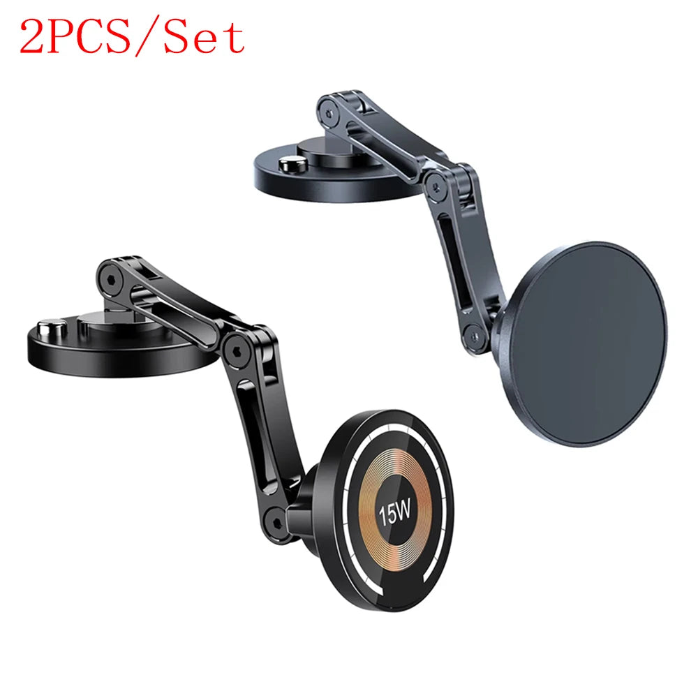 15W Magnetic Car Phone Holder Mount Wireless Charger Fast Charging Rotation Magnetic Car Phone Stand for IPhone 16 15 14 13 12