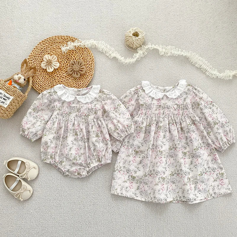 0-6Y Family Sister Matching Flower Dress Newborn Baby Girl Jumpsuit Sisters Clothes Princes Cotton Baby Dress Autumn Baby Dress
