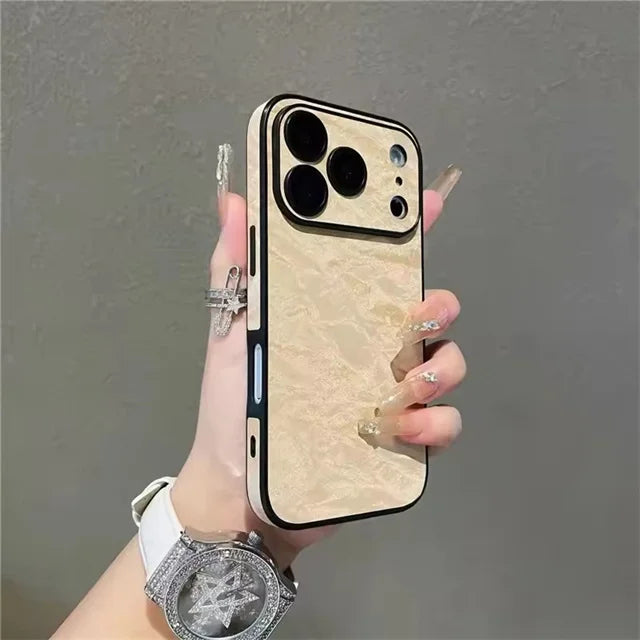 Velvet Snow Mountain Pattern Phone Case For iPhone 17 15 14 16 12 11 13 Pro Max Plus Air Luxury Leather Cover Phone Accessories