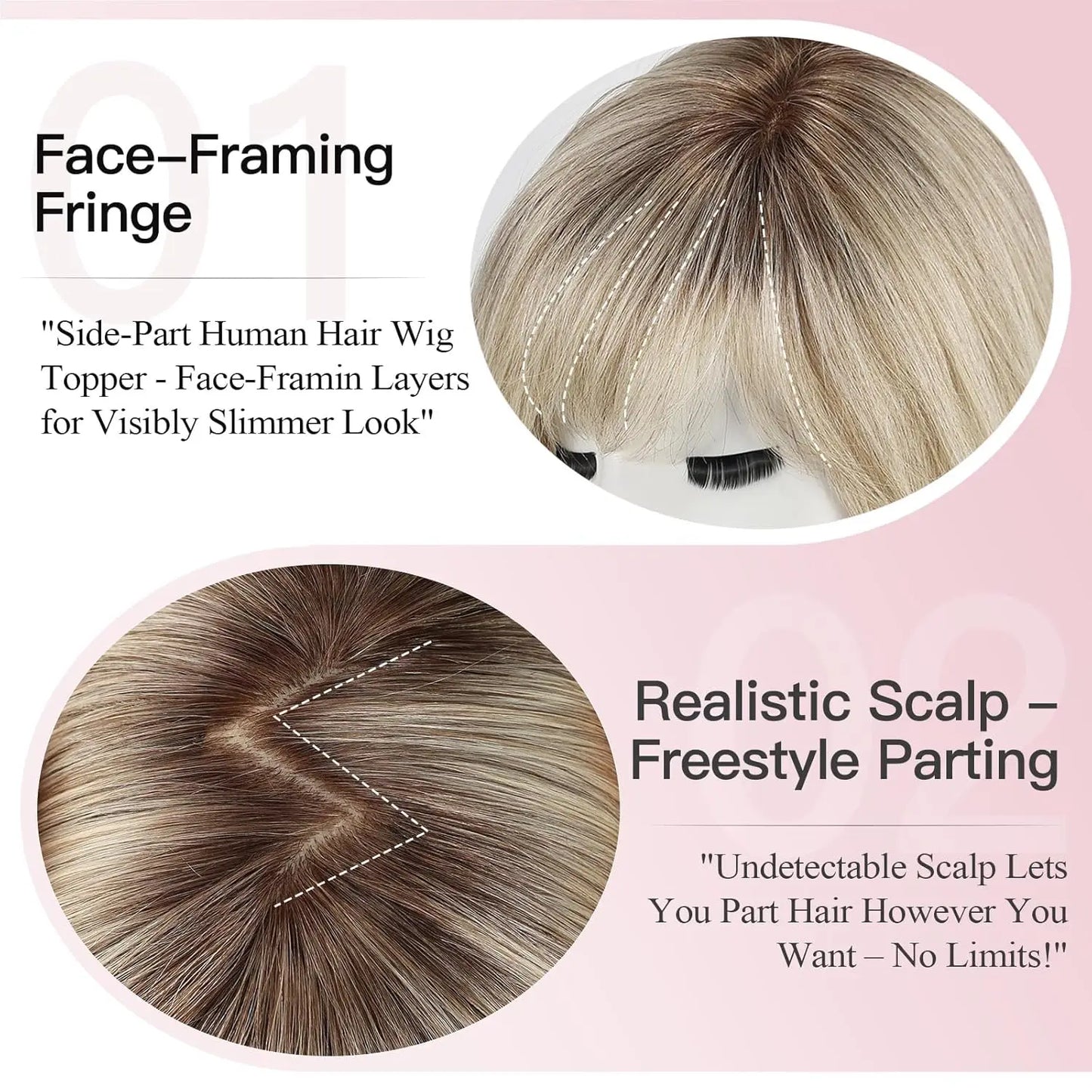 Ombre Gray Blonde Real Human Hair Toppers 6.5*6.5inch Large Base 4Clips Topper 10inch Hair Topper for Women with Bangs Side Part