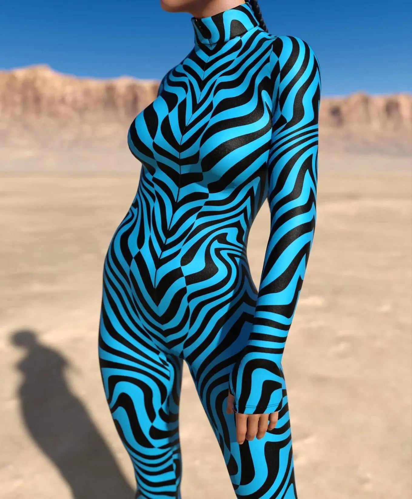 Halloween Costumes for Women 3D Abstract Print Full Body Jumpsuit Sexy Skinny High Neck Zentai Suit for Carnival Cosplay