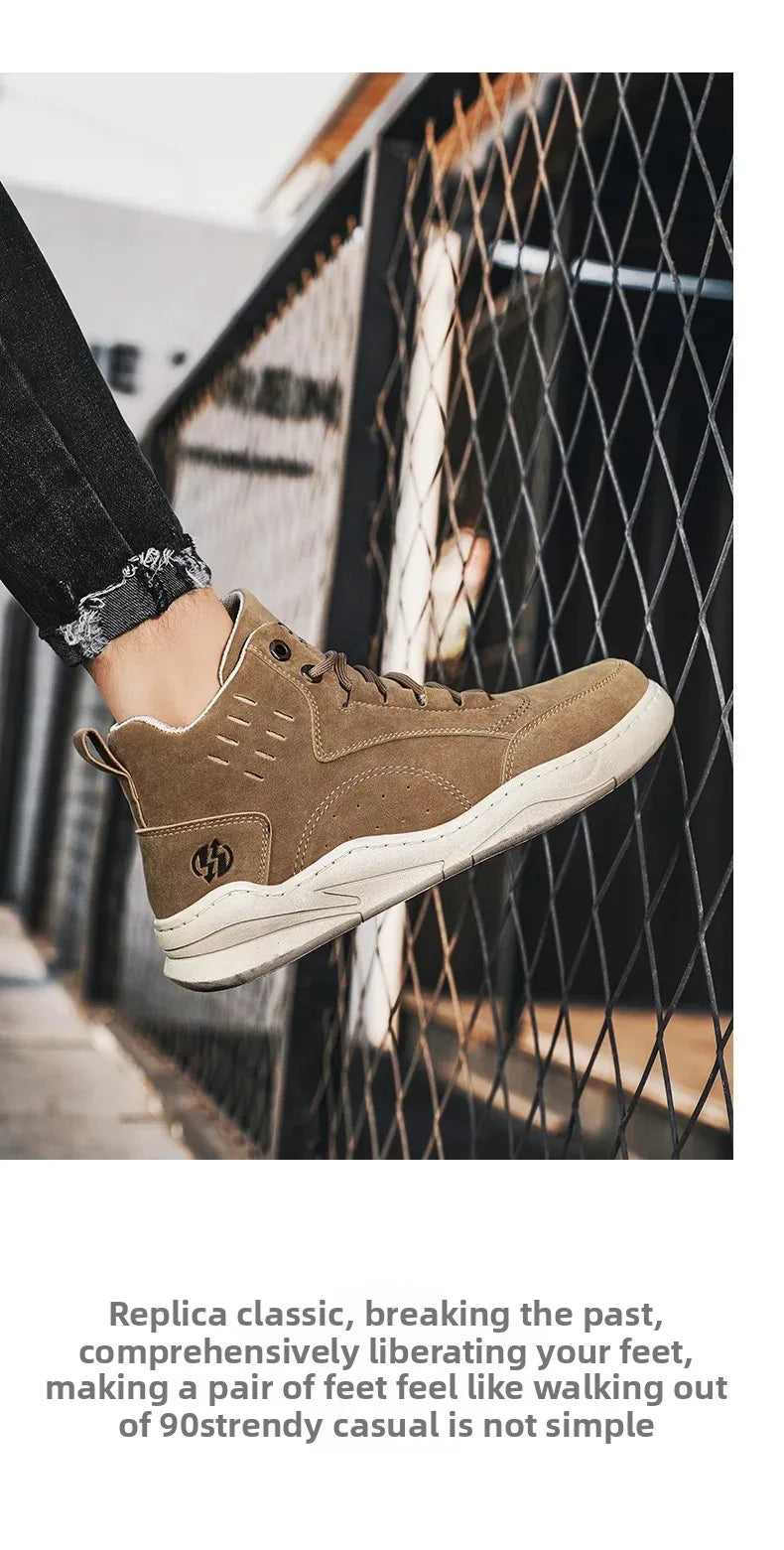 Men's High Top Sport Shoes Winter New Fashion Retro Outdoor Travel Matching Lace up Leather Surface Shoes Comfortable Casual Sne