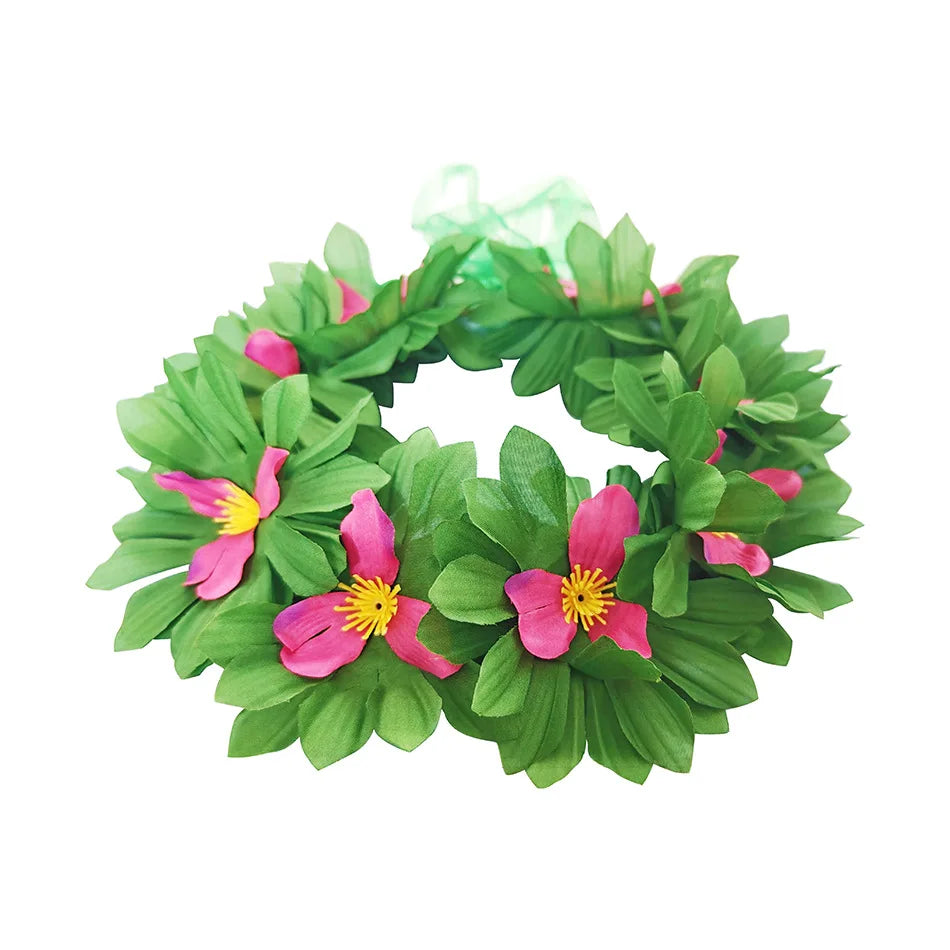 Halloween Costume for Girls Chirdren Summer Red and Green Floral Hawaiian Party Dress with Wreath Outfit for Halloween