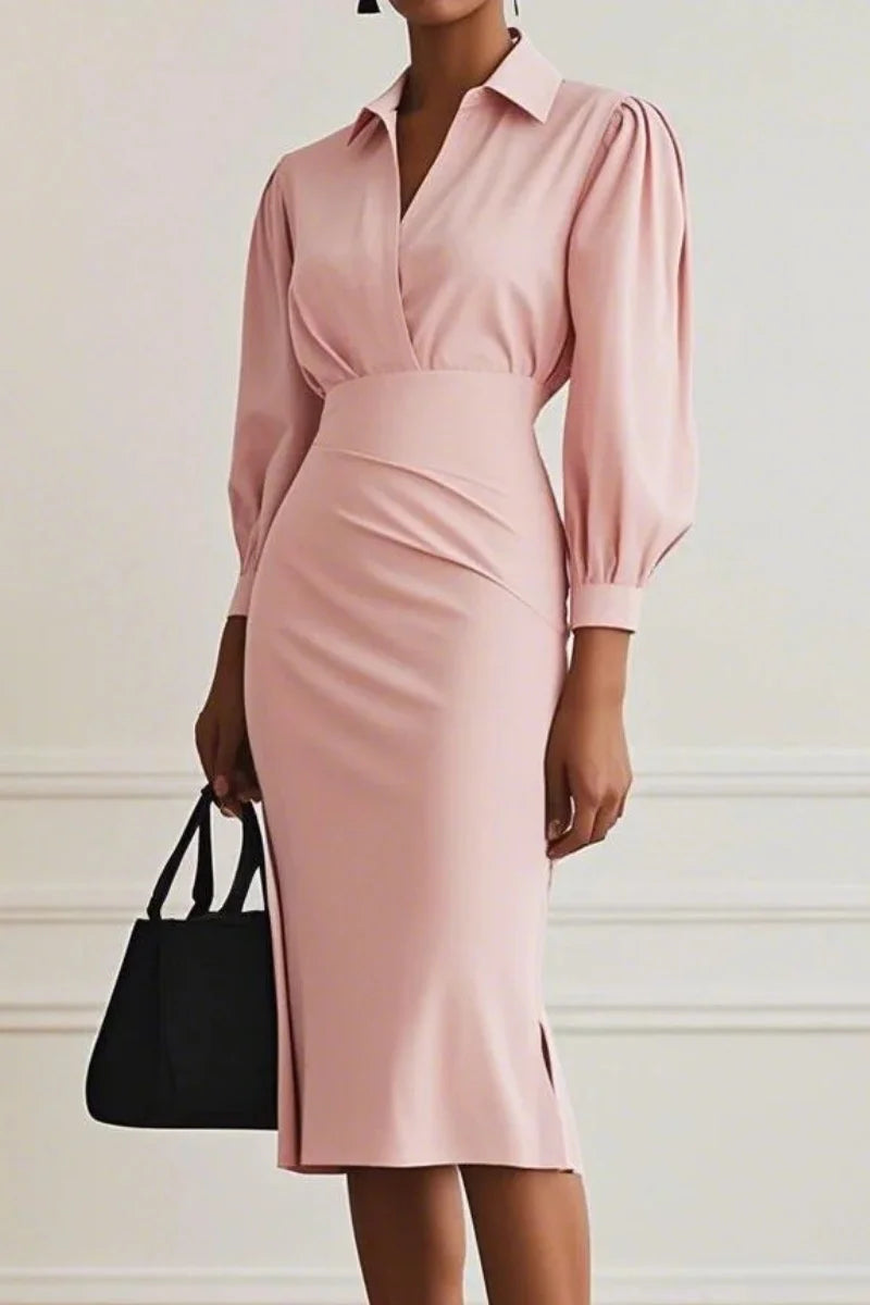 Temperament Slim Fit Women's Dress 2025 Autumn New Sexy Long Sleeve Shirt Dress For Women Bodycon Solid Color Office Lady Dress
