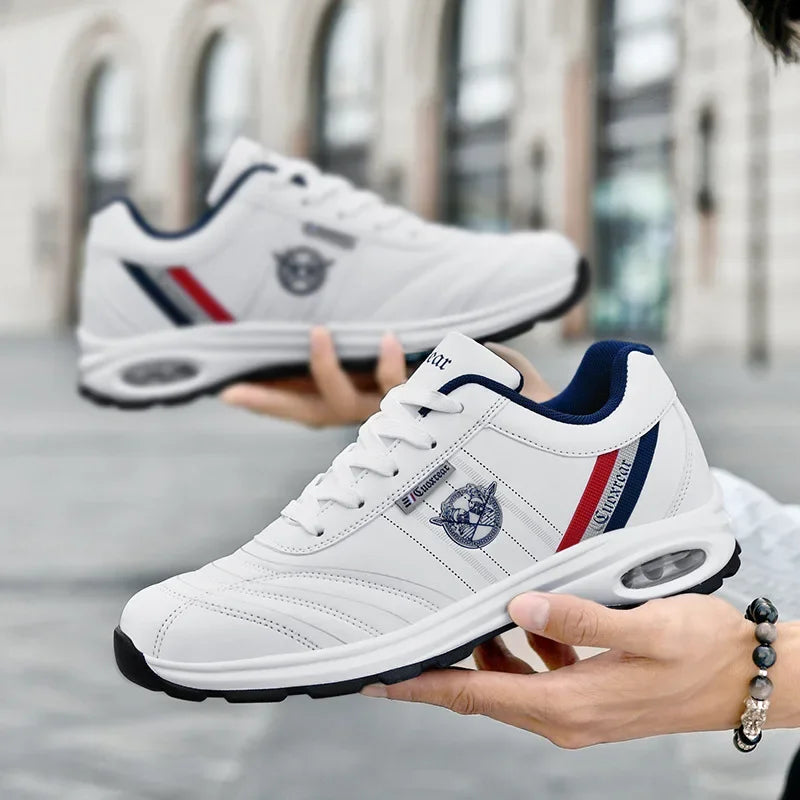 Men's Spring Autumn Casual Breathable Sport Shoes Shock Absorption Comfortable Leather Sneakers Korean Style Ankle High Mesh Lin