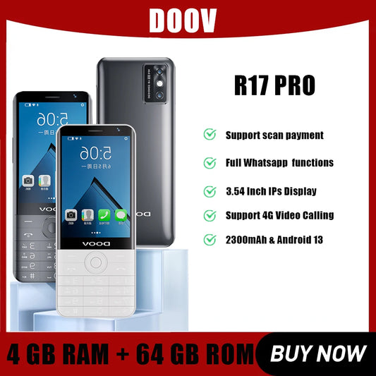 UNIWA DOOV R17 Pro 4G Mobile Phone Smart Touch Screen Whatsapp Android 13 Keypad Phones 3.54" 4GB 64GB 2300mAh Cellphone