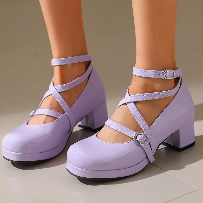 Japanese Lolita Party Shoes High Heels Ankle Strap Cross Dress Pumps Cosplay Costume Plus Size 31-50 Big Feet Wear Dropshipping