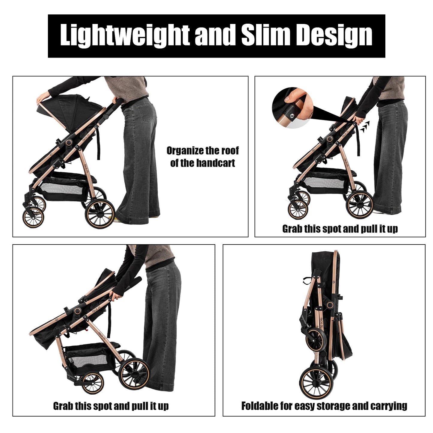 3-in-1 Baby Stroller with Bassinet & Car Seat Mode, 5-Point Harness, One-Hand Fold & Lightweight Design for Compact Storage