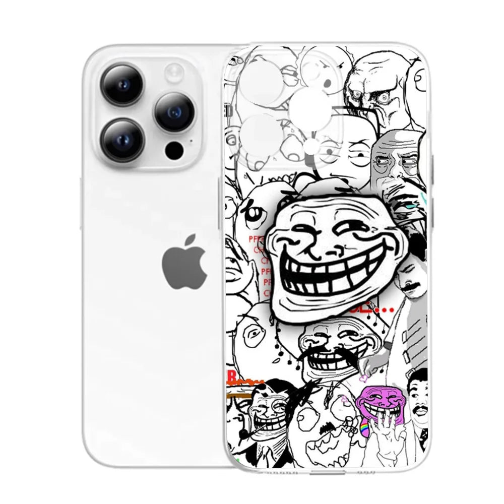 Funny T-Trollfaces Comics Memes Phone Case For iPhone 17 Air 16 e 15 14 13 12 11 Pro Max Plus Transparent Silicone Soft Cover