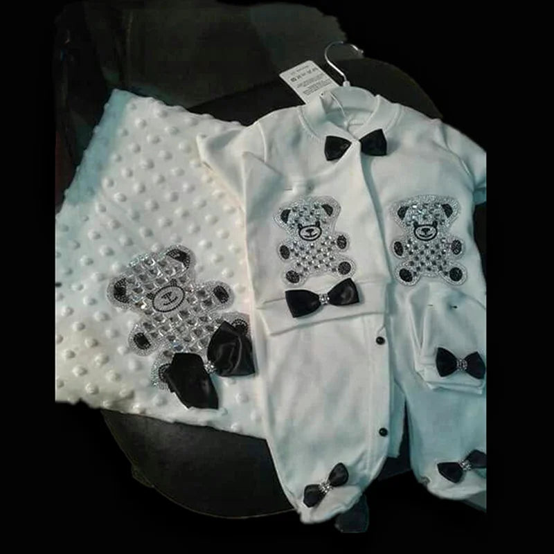 5pcs Baby Girl Outfits Set Welcome Home Hosptial Infant Receiving Blanket Pillow Bed Hat Mittens Romper Set