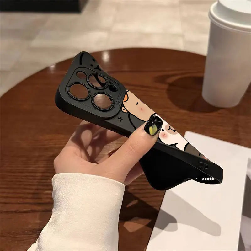 Case For iPhone 17 16 15 14 13 12 11 Pro Max Air XS X XR 16E Cute Capybara Pattern Matte Silicone Camera Lens Portector Cover