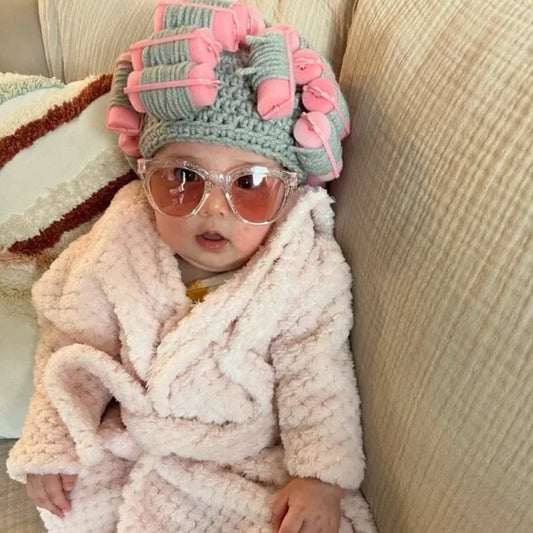 Soft Crochet Toddler Curler Hat Old Lady Costume Wig Baby Kids Dress Up Funny Granny Costume Photo Prop Halloween School Play