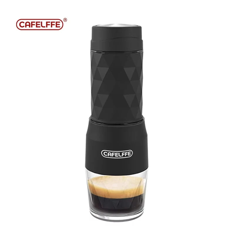 Cafelffe 3in1 Portable Coffee Machine Manual Espresso Maker For Capsule & Ground Milk Froth Hand Press Brewer hiking Travel Gif