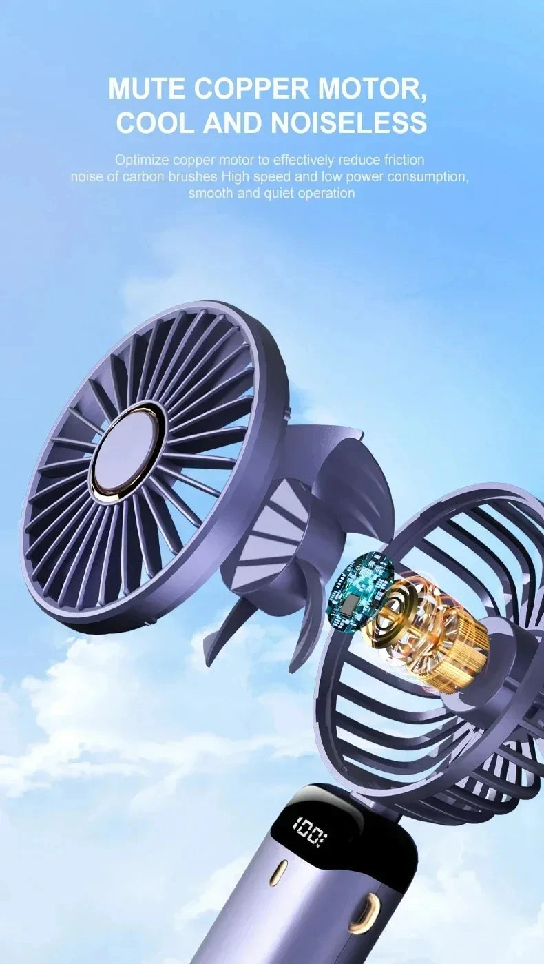 5-Speed Portable Handheld Mini Fan Foldable Neck Hanging Fans USB Rechargeable Fan with Phone Stand and Display Screen fan