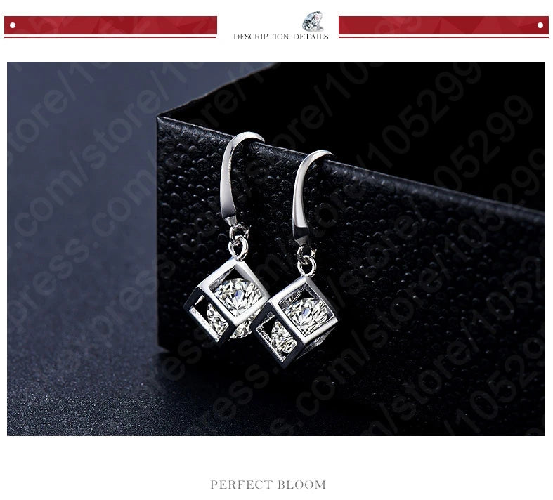 Trendy Design Jewelry Set For Women 925 Sterling Silver Jewelry Set Square Pendant Necklace Earrings Wholesale  Promotion