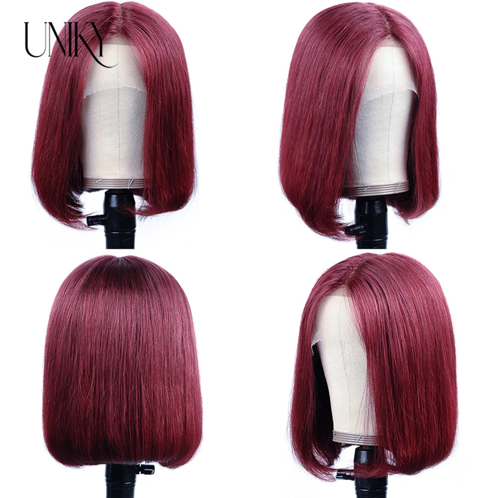 Short Bob Human Hair Wigs Straight Reddish Brown 13x4 Full Lace Frontal Wigs For Women 180 Density Color #33 Glueless Wig