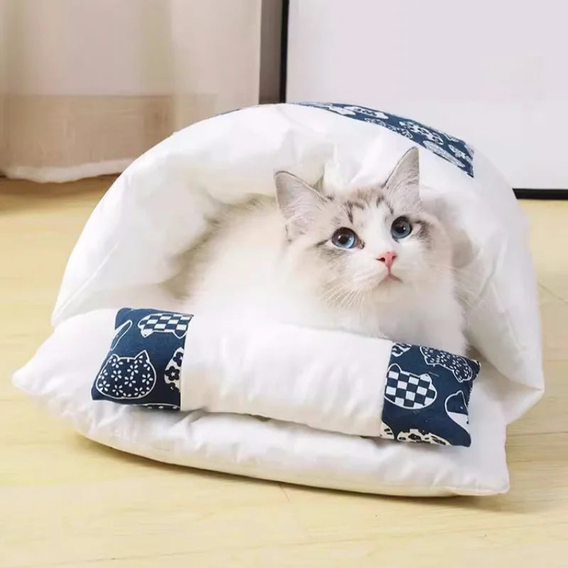 Winter Warm Cat Sleeping Bag Removable Cat Beds Deep Sleep Pet Dog Bed House Cats Nest Cushion with Pillow Cat Supplies