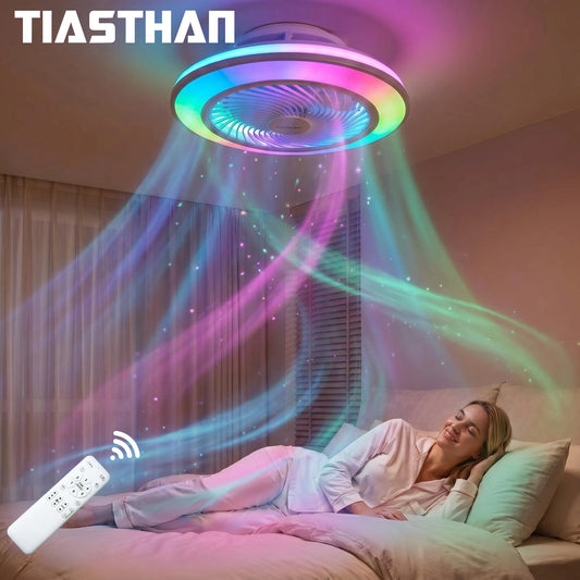 Smart Remote Controlled Ceiling Fan RGB Light AC220V– Variable Frequency Motor with Stepless Speed & Color Temperature Adjustmen