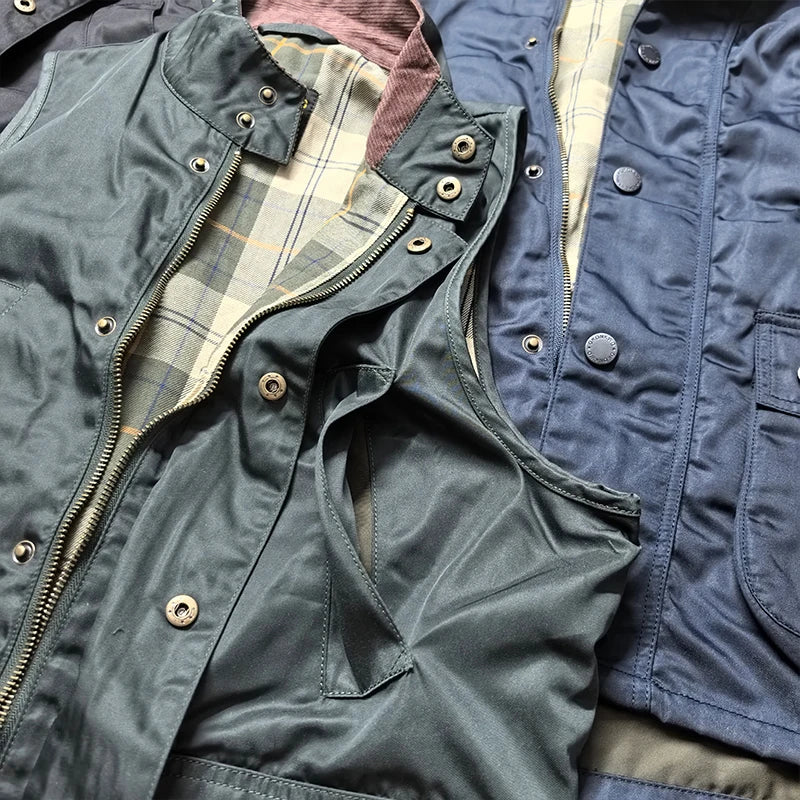 2026 Autumn Winter New American Retro Sleeveless Cargo Vest with Oil Wax Men's Multi-pockets Casual Heavyweight Waterproof Coat