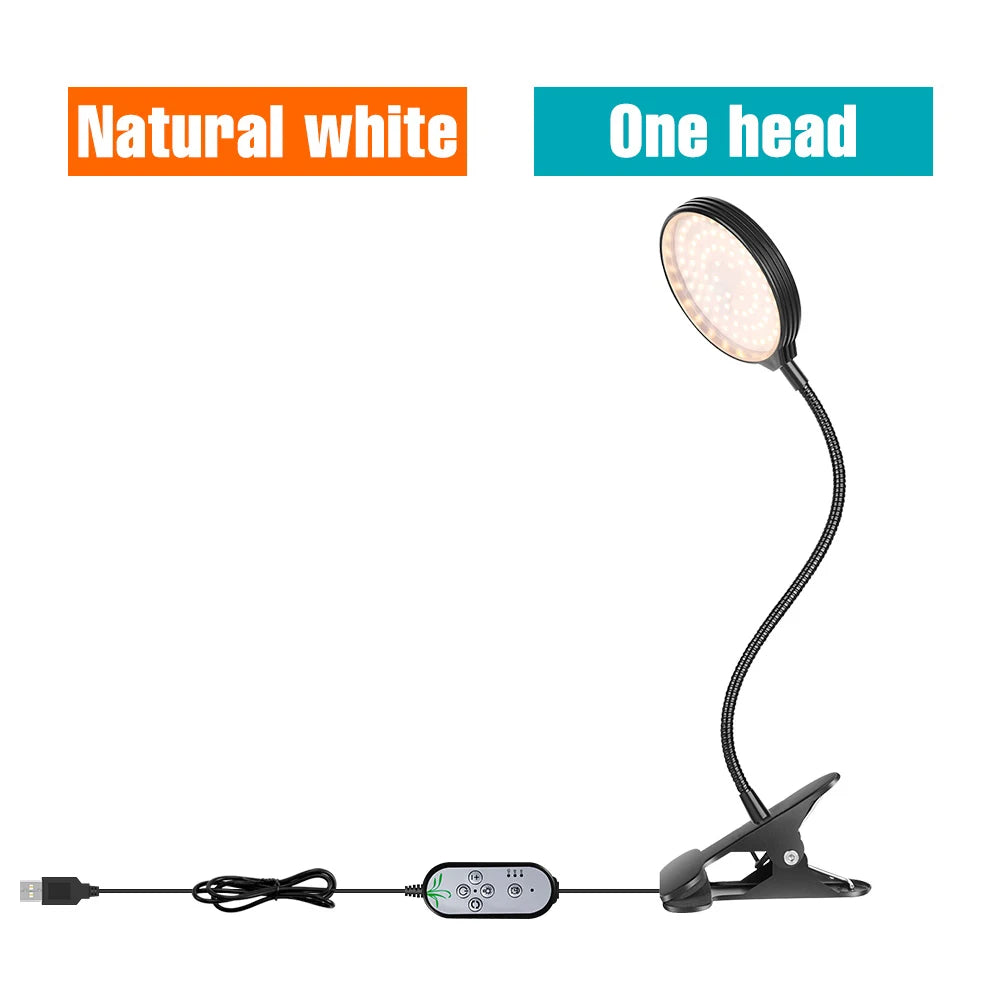 LED Grow Light Full Spectrum Dimmable With Timing Auto On/Off USB 5V Waterproof Plant Hydroponics Cultivation Lamp 1/2/3/4 Heads