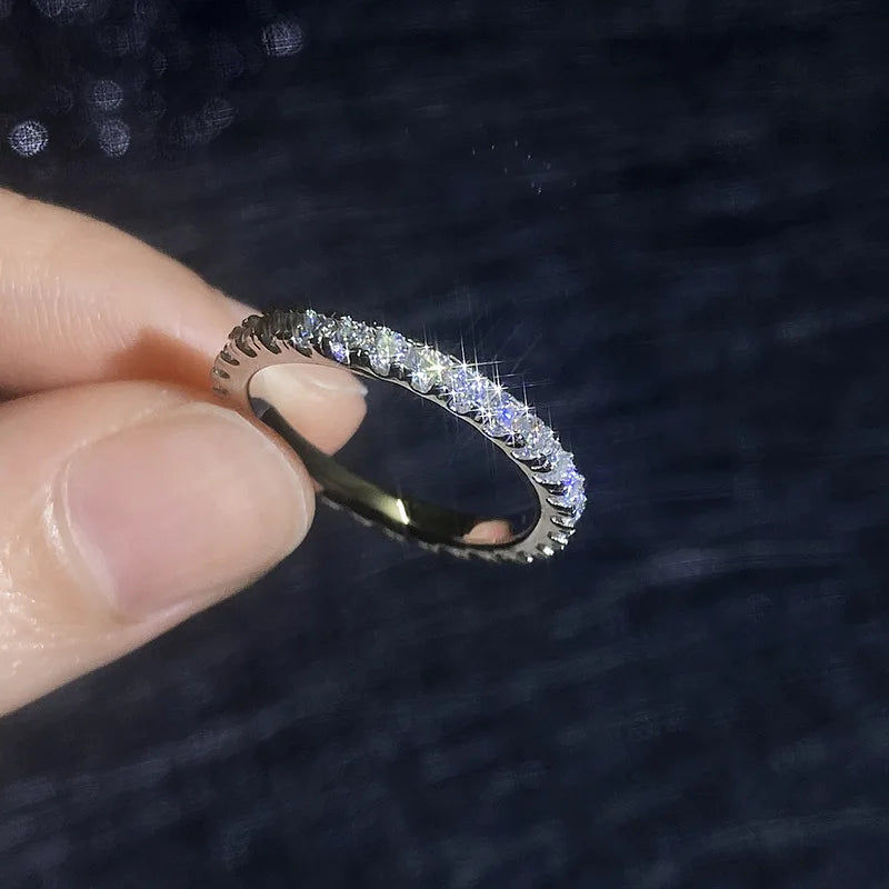1.5mm All Moissanite 925 Sterling Silver Ring For Women with White Gold Plated Lab Diamond Engagement Wedding Band Jewelry