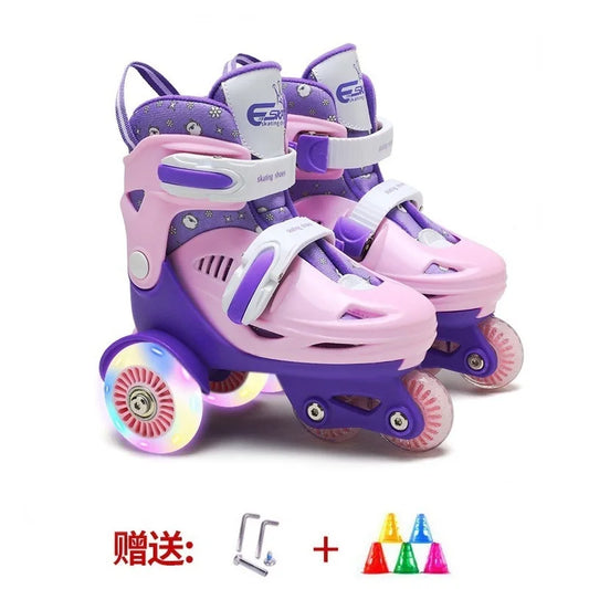 27-34 Children Skates High Elastic PU Inline Adjustable Skate Three-wheel Roller Skates For Age 2-8 Kids Beginners Skating Shoes