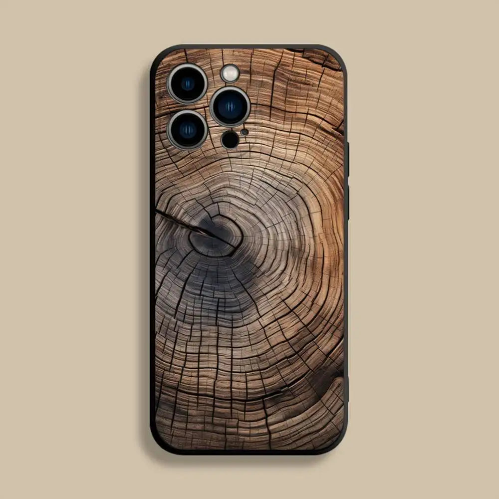 Natural Wood Phone Case For iPhone 17,16,15,14,13,12,Pro,Max,Plus,E,SE4,Air,Mini Black Soft Cover