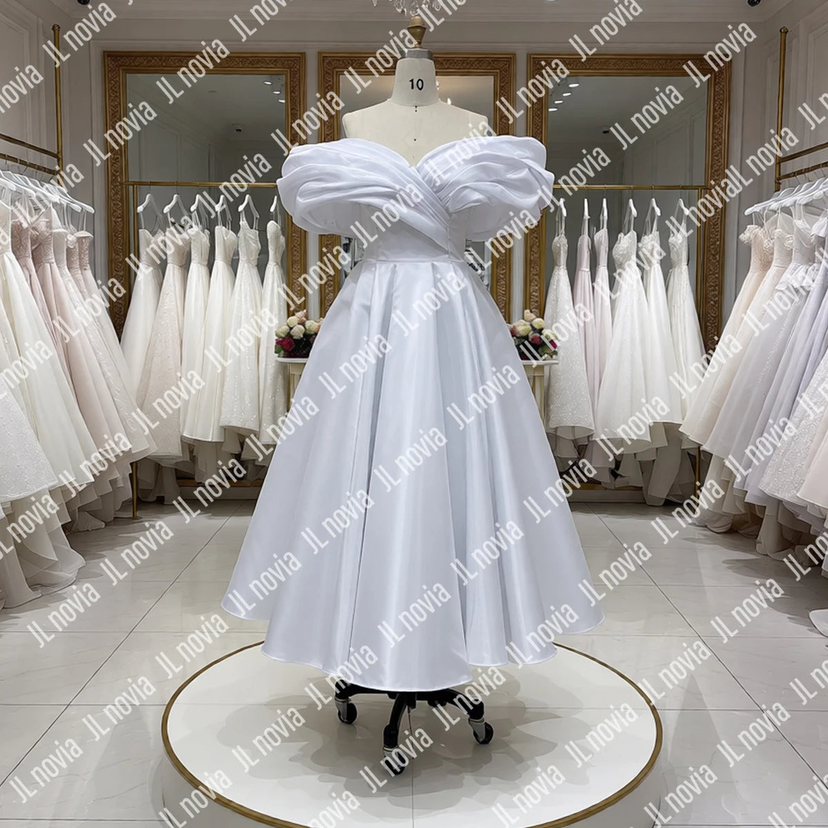 Simple Teal Length Off Shoulder Wedding Dresses Vestidos Novia Satin Ball Gown For Bride Pleated Puffy Bridal Gown For Women