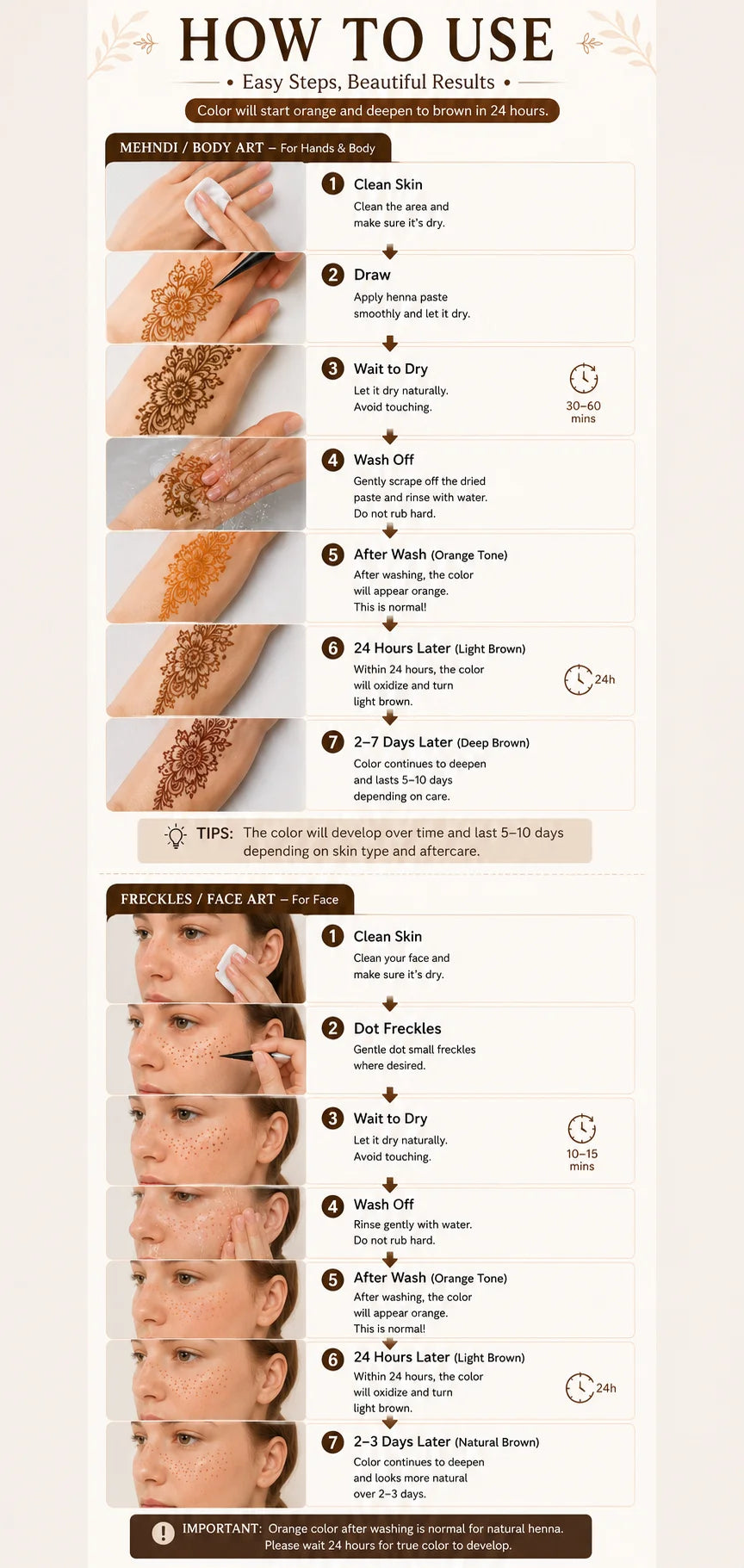 GOLECHA Brown Henna Temporary Tattoo Paste 30g Mehndi Henna Cone For Faux Freckles Hand Drawing Natural Brown Skin Stain
