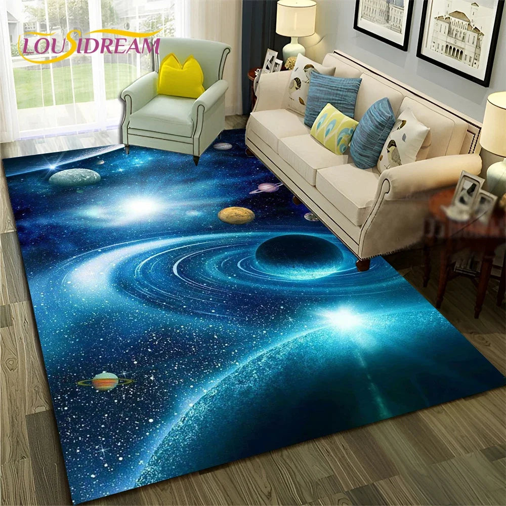 Galaxy Planet Star 3D Universe Space Carpet Rug for Home Living Room Bedroom Sofa Doormat Decor,Kid Area Rug Non-slip Floor Mat