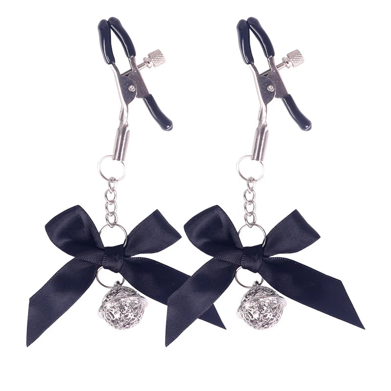 SM Flirting Toy, Nipple Clip with Bell and Bow Knot, Metal Nipple Clip, Nipple Clip with a Little Bel