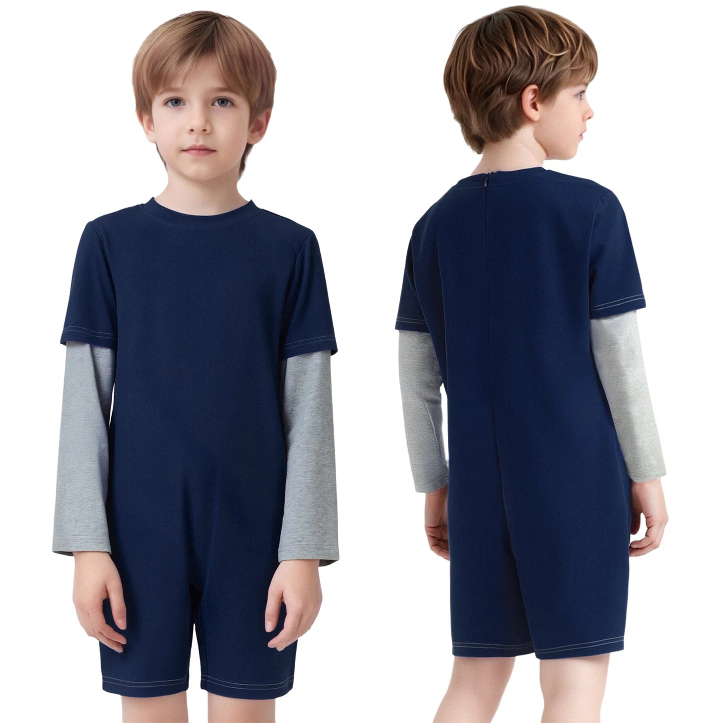 Children Special Needs Adaptive Clothing Solid Color Long Sleeve Zipper Back Jumpsuit Cotton Rompers Workout Sports Bodysuit