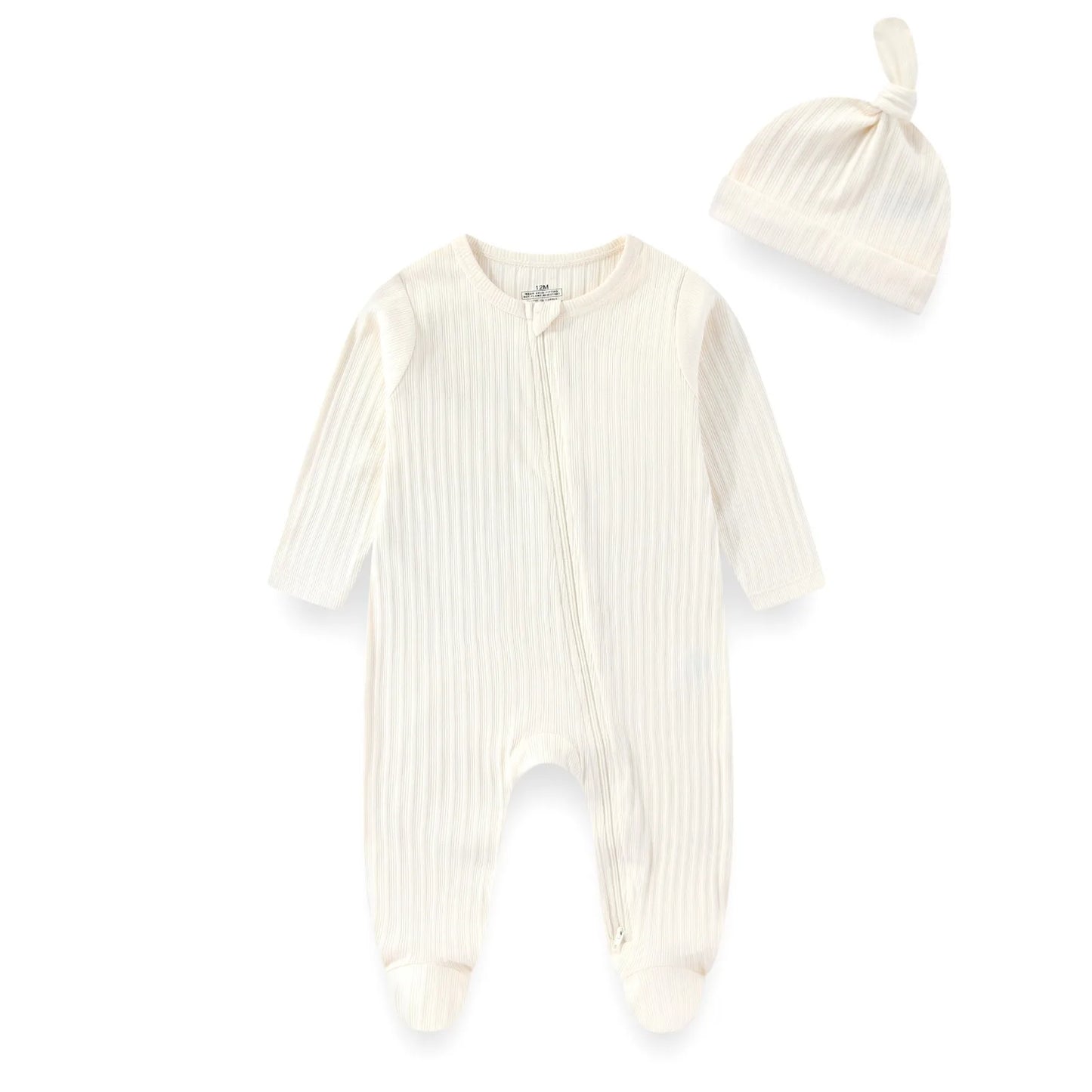 2 Pieces Solid Color Romper+Hat 2-way Zipper Cotton Baby Girl Clothes 0-12M Spring Newborn Baby Boy Clothes Sets Winter
