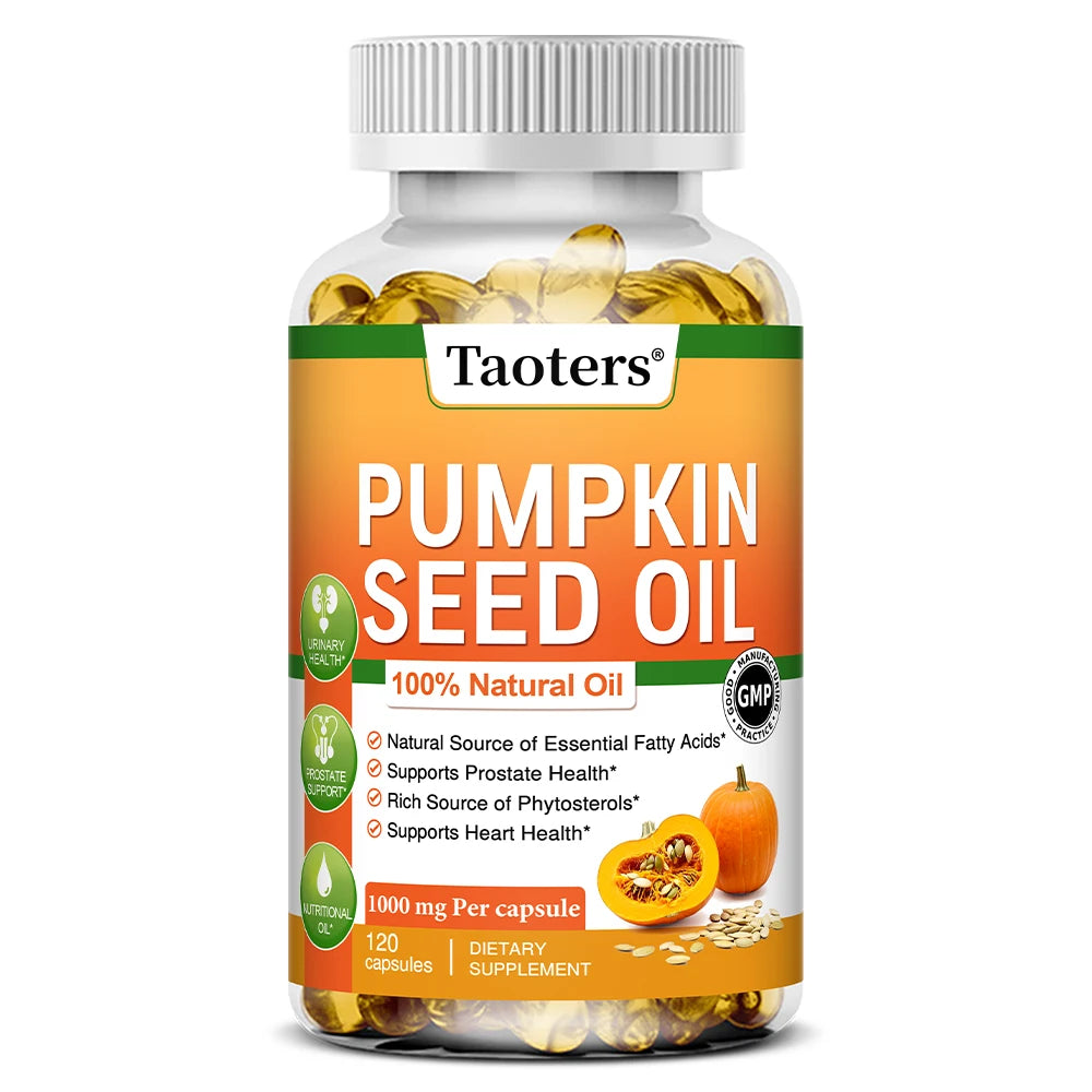 Pumpkin Seed Oil Capsules - Promotes Hair Growth, Urinary Tract and Prostate Health, Cardiovascular Support | Non-GMO