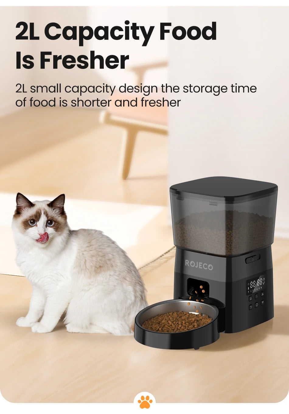 ROJECO Smart Dog Feeder Automatic Dog Food Kibble Dispenser Button Version for Pet Cats Auto Food Container Dog Feeding Supplies