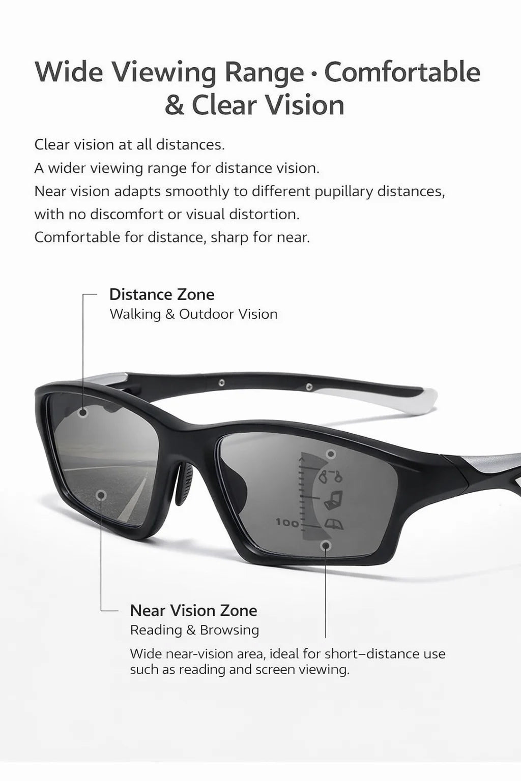 1pc Men TR90 Bifocal Anti Blue Light Reading Glasses Photochromic Presbyopic Sports Glasses for Outdoor Fishing Daily Use