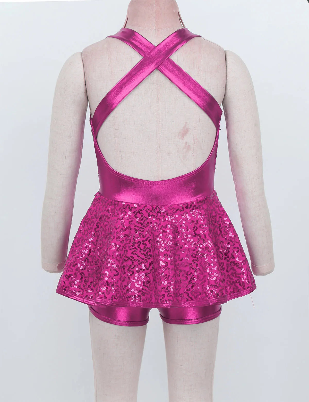 Kids Girls Shorty Unitard Sleeveless Sequin Rompers Leotard Bodysuit Performance Children Jazz Modern Dance Party Tap Costumes