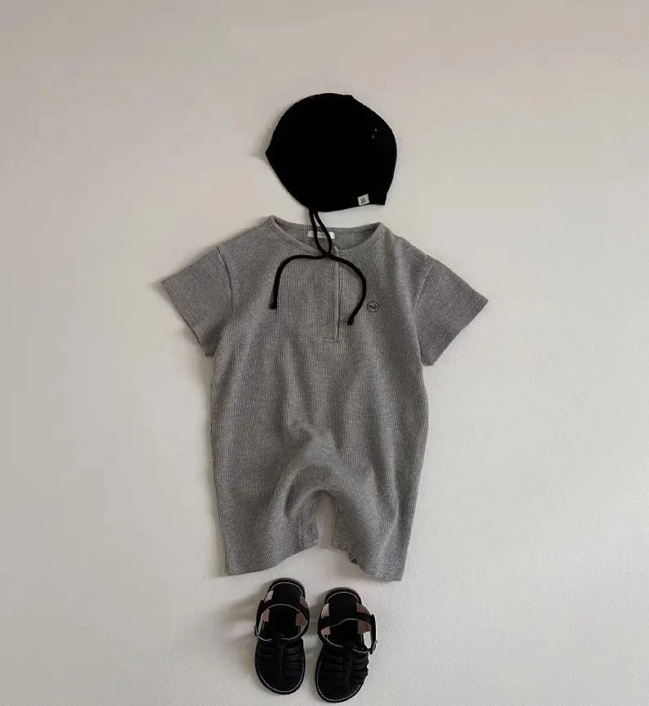 2025 Summer New Baby Short Sleeve Romper Boy Girl Newborn Solid Simple Jumpsuit Cotton Infant Toddler Casual Clothes 0-24M