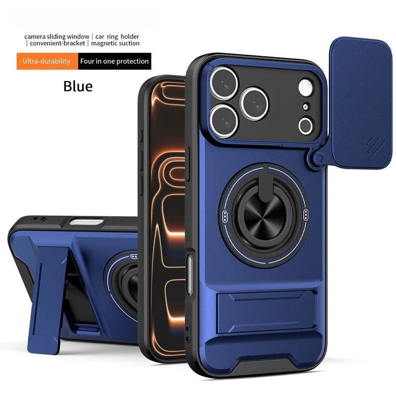 Armor Funda For iPhone 17 Pro Max Case Magnetic Ring Stand Lens Protect Coque For iPhone17 Pro 17Pro Max Wireless Charging Cover
