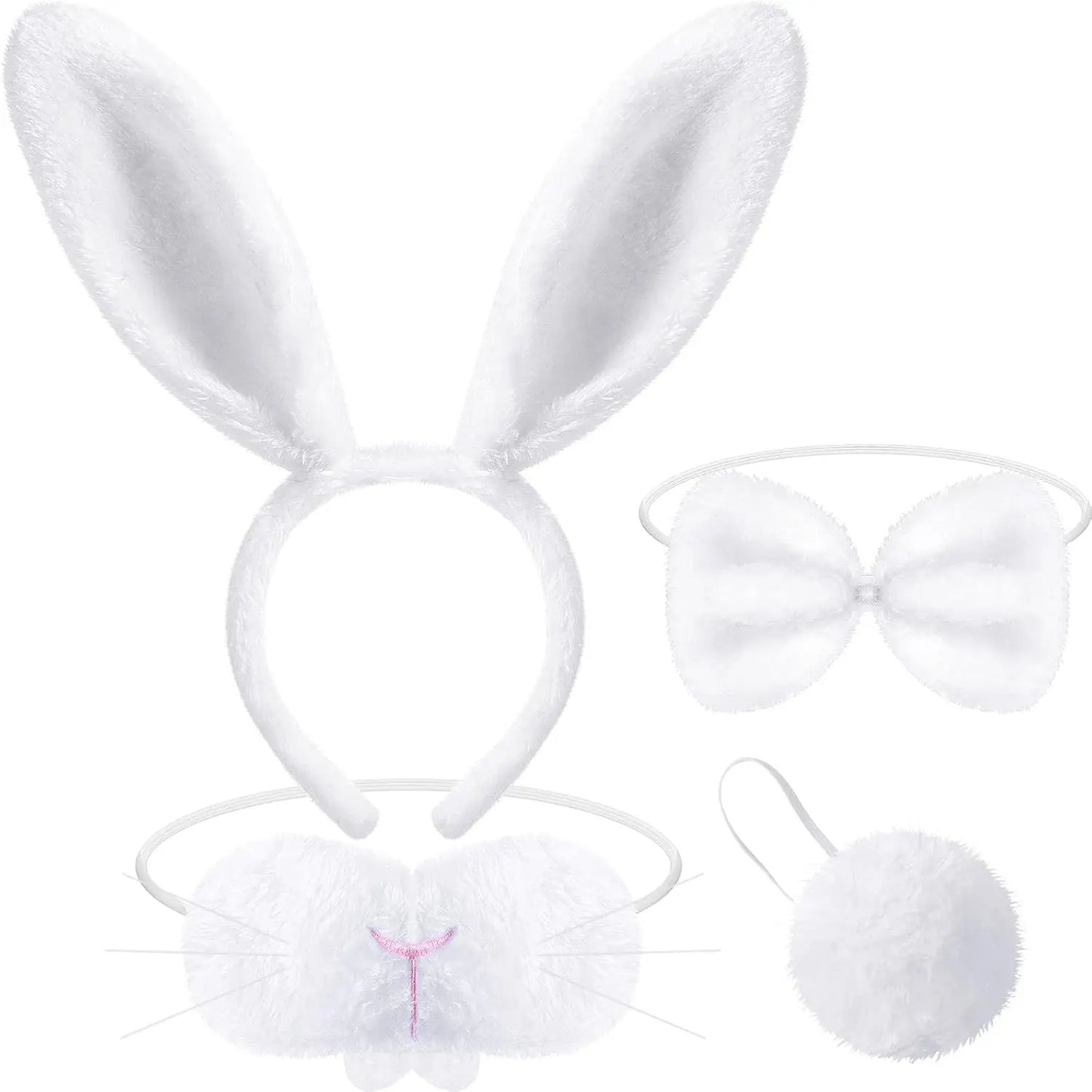 Halloween Bunny Costume Accessories Set Bunny Nose Tail Tie and Ears for Boys Girls Halloween Party Cosplay