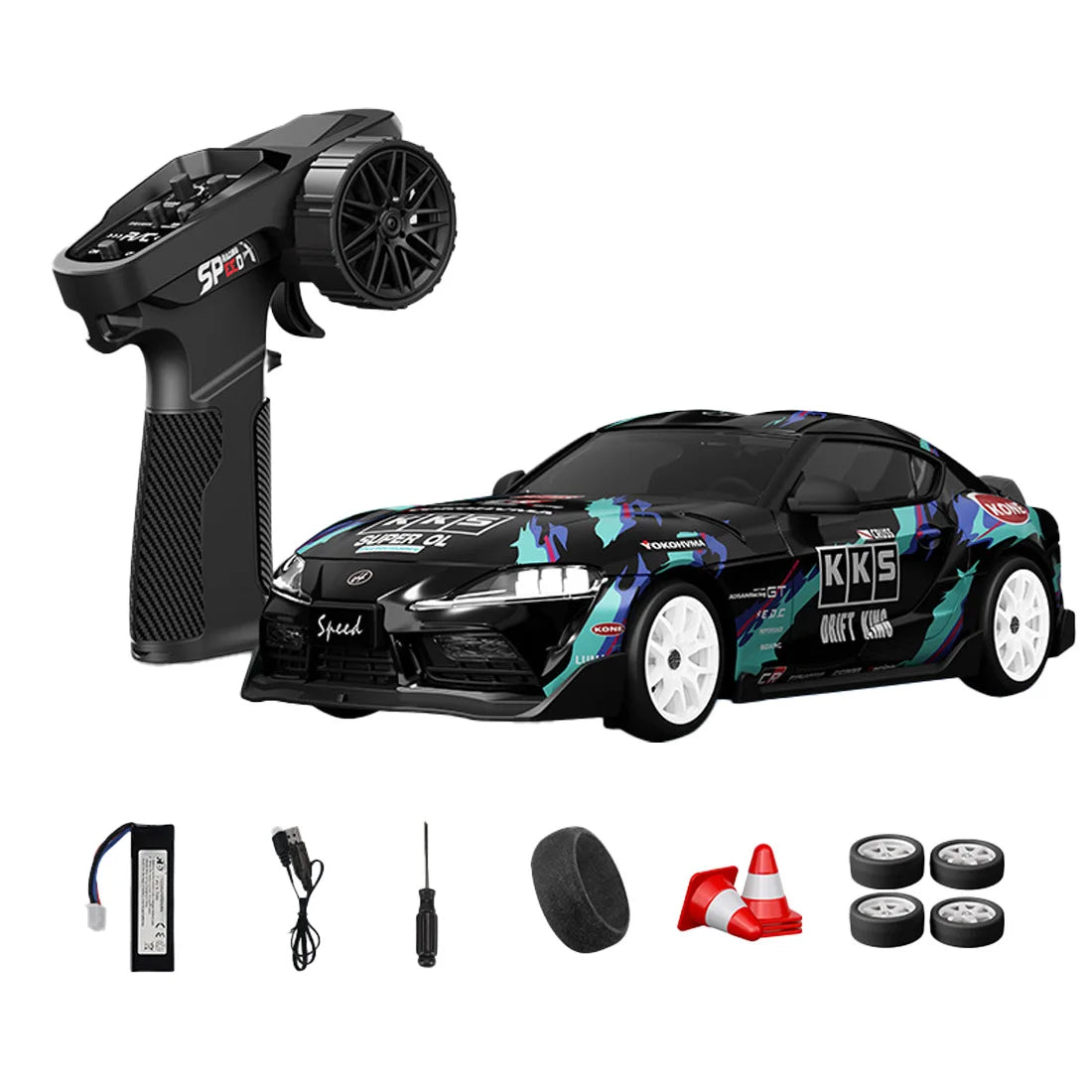 D24 1:24 RC Drift Car 4WD Proportional High Speed Racing Vehicle with ESP Gyro Underglow LED Dual Tires Remote Control Sport Car