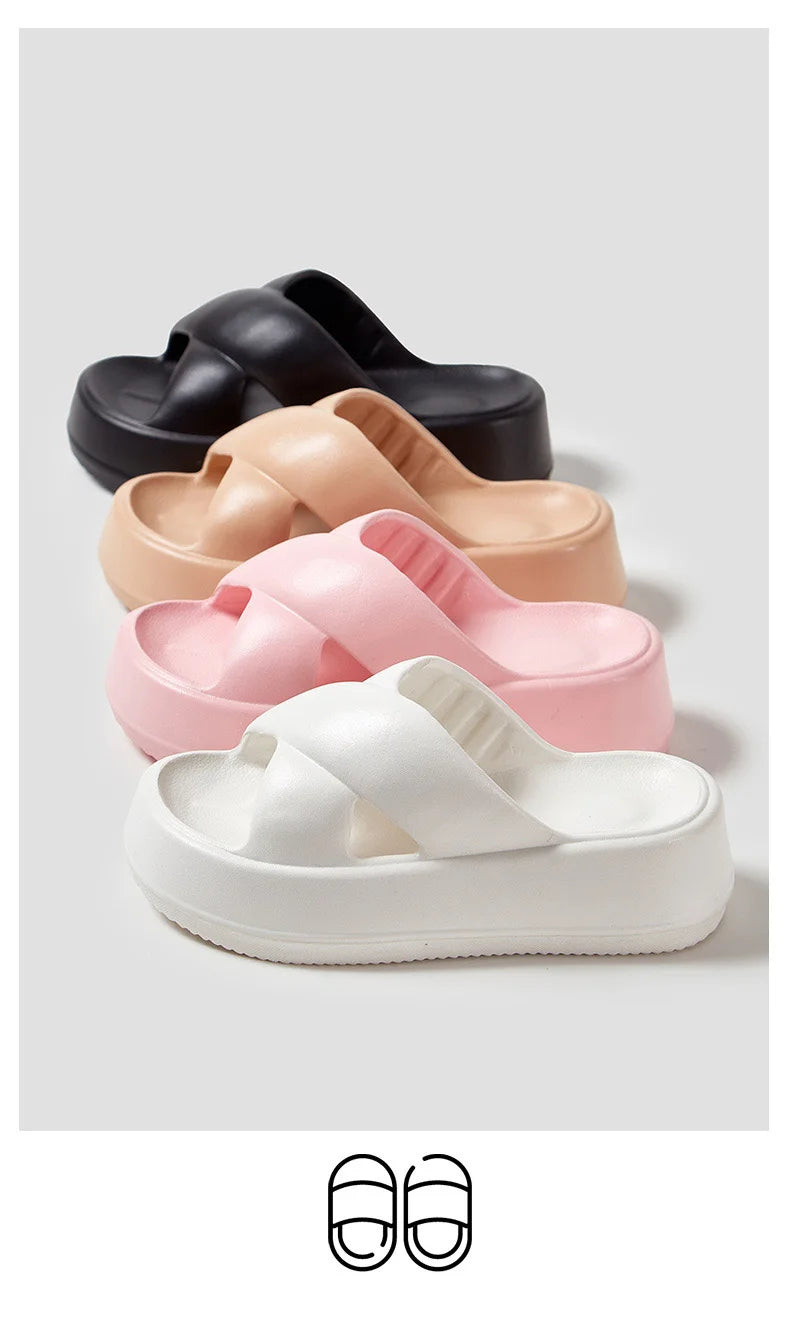 Litfun Women Sandals Soft Sole Slides Home Slippers Thick Bottom EVA Shoes Female Non-Slip Cross Sandals Outdoor Beach Flip Flop
