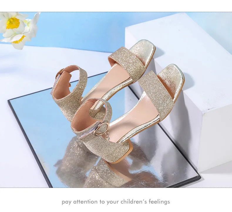 Fashion Children's Summer Sandals Sequins Simple Girls Causal Princess Low-heel Dress Shoes Wedding Party Kids High-top Sandals