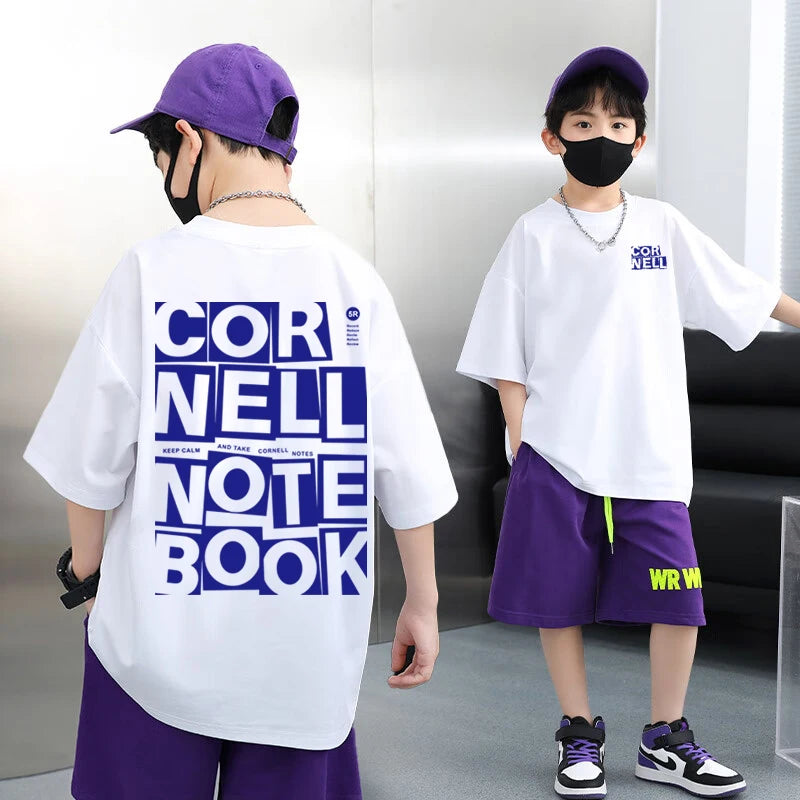 100% Cotton Boys T-shirt Summer Streetwear Cool Graffiti Print Girls Tees Short Sleeve Children Tops High Quality Kids Clothes