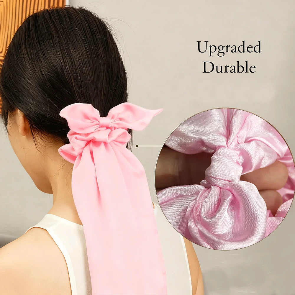 1 Silk Scrunchie+1 Hair Cover Satin, Sleep Cap for Women & Men - Reversible Breathable Hair Protector with Bow Design, Soft Long