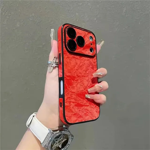 Velvet Snow Mountain Pattern Phone Case For iPhone 17 15 14 16 12 11 13 Pro Max Plus Air Luxury Leather Cover Phone Accessories